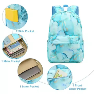 DANZY SPORTS Casual Nylon <b>Backpack</b> Blue Marble Pattern Waterproof Softback 20-37L Zipper Closure <b>Daily</b> Use Sublimated <b>Backpack</b> - Product Image 3