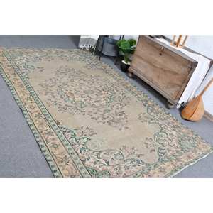 Tapis en laine vert Beige classique 5.9X9.4 pieds Vintage turc plat tissage Patchwork motif pour salon décor couloir utiliser Latex - Product Image 1