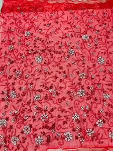 Meilleur prix 100% polyester luxe perlé tissu Zircon fait à la main fournisseur indien tissé maille motif pour les filles antistatique - Product Image 2