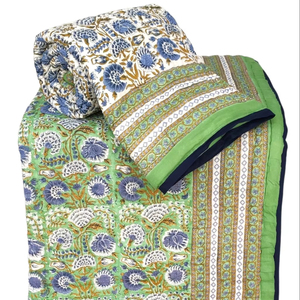 100% Cotton Traditional Handmade <b>Queen</b> <b>Size</b> <b>Quilt</b> Hand Block Printed Reversible Comfortable Lightweight Simple Style for Winter - Product Image 1