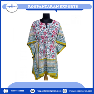 Caftanes de algodón 100% de talla libre para mujer, hermoso estilo playero, estampado a mano, informal, corto, de alta calidad, de talla grande, ODM - Product Image 4