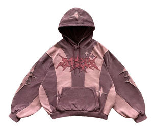 Vente chaude Premium Quality Custom Distressed Hoodie Zipper-Up Street Wear avec motif solide Low quantité minimale de commande - Product Image 1