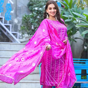 Nouvelle Collection : Ensembles Anarkali Kurta Pantalon et Dupatta en Soie Pure Brodés, Style Ethnique pour Femme – Vente en Gros OEM Ramakurtis Été - Product Image 1