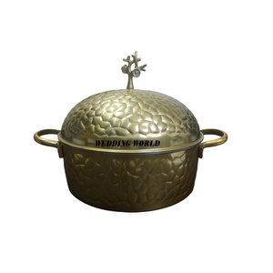 Cazuela de diseñador de forma redonda con acabado en madera y Metal, calentador de alimentos de Metal decorativo para restaurante de la mejor calidad - Product Image 6