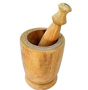 Juego de molienda de mortero Kharal Okhli pulido brillante marrón, herramientas de hierbas y especias de bambú para uso de especias pequeñas y medicamentos - Product Image 3