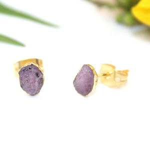Boucles d'oreilles plaqué or rubis naturel bijoux pierre de naissance pour juillet - Product Image 2