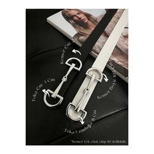 Ensemble de 2 ceintures fines à boucle longue pour femme, ceinture pour veste, ceinture pour chemise, ceinture pour robe - Noir & Blanc - Argent - Product Image 1