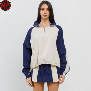 Conjunto de chándal con jersey de media cremallera personalizado para mujer, Top corto para correr de nailon, chaqueta de talla grande cortavientos, conjunto corto de dos piezas - Product Image 6