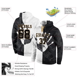 เสื้อกันหนาวมีฮู้ดกีฬาแบบสวมหัวลายกราฟฟิตีสีดำ-เก่าสีทอง3D แบบกำหนดเอง - Product Image 2