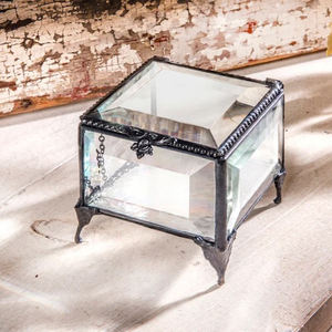 Glass and Brass Square Shape Bevelled <b>Box</b> Jewelry and Ring Earing Storage <b>Box</b> With 4 Legs Black Finished <b>Wedding</b> Decorative Gift - Product Image 5