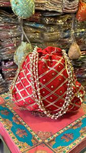 Latest Indian Women's Unique Handmade Ethnic <b>Floral</b> Beaded Embroidered Potli <b>Bag</b> Pouch Drawstring <b>Bag</b> for Women's Wedding Gifts - Product Image 3