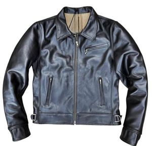 แจ็กเก็ตหนังแท้ทรงสลิมฟิตสำหรับผู้ชาย, แจ็กเก็ตหนังแท้ซิปล็อคแบบลำลองดีไซน์ทันสมัยสีดำงาช้างแฟชั่นสำหรับฤดูหนาว - Product Image 4