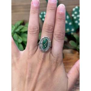 Bague en argent sterling plaqué or rose avec turquoise Navajo, sertie de diamants ovales taille 7.25, élégante en acier inoxydable, cadeau idéal - Product Image 2