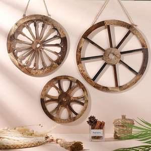 <b>3</b> <b>Piece</b> Wooden Wagon Wheel <b>Wall</b> Decor 12/10/8 Inch Old West Wagon Wheel <b>Wall</b> <b>Art</b> Farmhouse Rustic Yard Decor Wood - Product Image 3