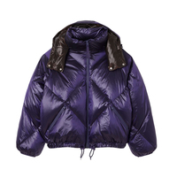 Damen Casual Warme Winterjacke Übergroße Gesteppte Daunenjacke mit Kapuze Glänzender Taft Gefüllte Puffärmel Wasserabweisend Kurz