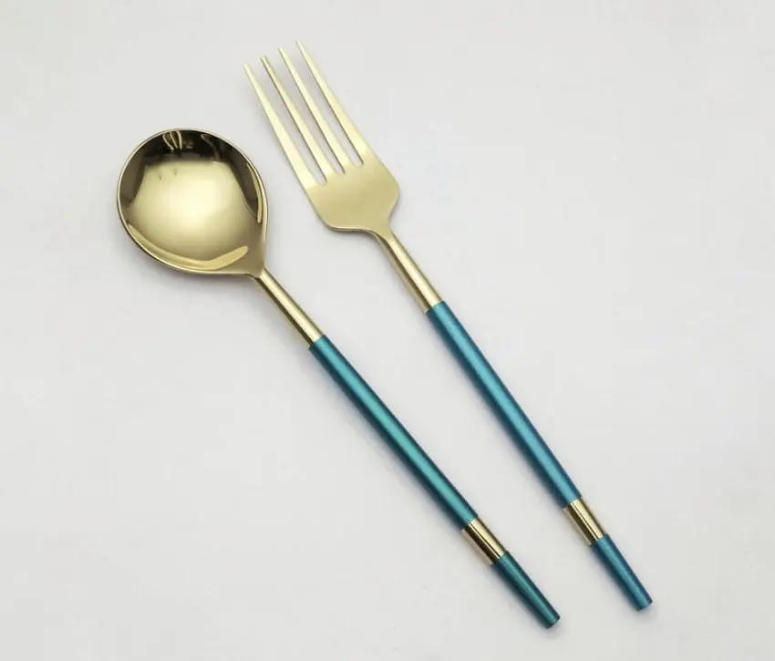 Portuguese Cutlery Set Color full Decorative Handle Salad Server Set Dessert Spoon Fork Set High Quality Gold Polished Cutlery