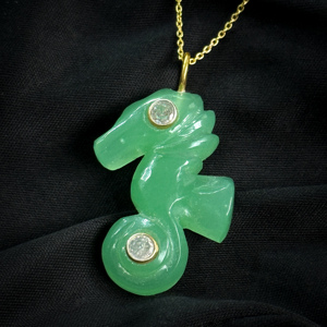 Pendentif en chalcédoine verte de haute qualité, pendentif en forme de hippocampe, incrustation de pierres, argent 925 plaqué or, double pierre, charme de mode, bijoux - Product Image 6