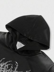 Sudadera con capucha de lana con lavado ácido de diamantes de imitación de peso pesado para mujer, sudadera gruesa y cálida de mezcla de algodón de gran tamaño para ropa de salón o viaje - Product Image 2