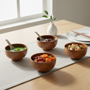 Juego de cuencos de comedor de bambú moderno pulido de primera calidad, 4 accesorios de cocina de aperitivos de sopa de curry hechos a mano duraderos y ecológicos - Product Image 3