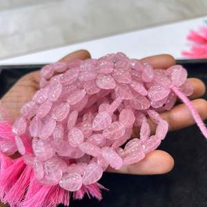 Monalisa-Aventurine Courbée en Verre Rose de 10 à 14mm, Perles Ovales Sculptées de Qualité AA - Product Image 3