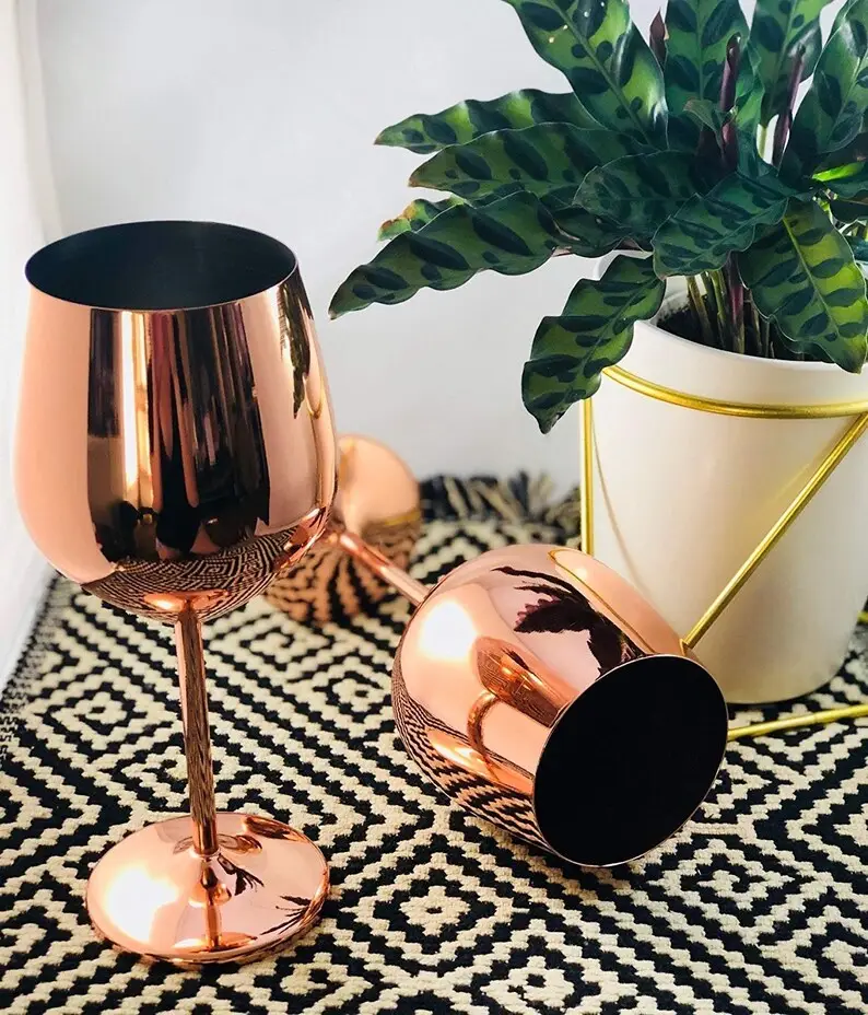 Rose gold brass Wine Glasses Shatter Proof Copper Coated Unbreakable Wine Glass