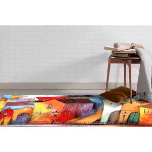 Tapis imprimé avec motif de ville abstraite, cadeau pour elle, peinture de ville colorée, grand, petit, tapis à poils doux - Product Image 3