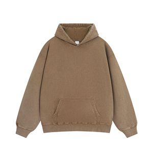 Sweat à capuche surdimensionné en coton 100% pour hommes poche kangourou bouffante en relief automne décontracté Style long lavé brodé impression numérique - Product Image 3