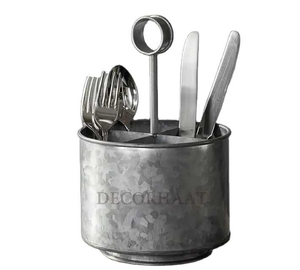 Double Tiers Rustic Farmhouse Galvanized Metal Caddy Picnic <b>Utensil</b> and Kitchen Storage Compartments Holder - Product Image 2