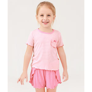 Conjunto de Ropa de Uso Diario para Niñas Pequeñas, Camiseta de Manga Corta y Pantalones Cortos de Tela Acanalada - Product Image 6