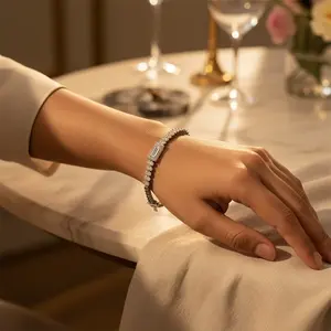 สร้อยข้อมือไพลินและเพชรเงินสเตอร์ลิงของผู้หญิงเครื่องประดับที่สง่างาม - Product Image 1