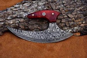 Couteau à pizza artisanal en acier damas forgé, lame en acier carbone, écologique, couteau U/u, hachoir de chef, manche en bois, cuisine, découpe - Product Image 5