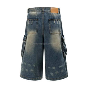 Pakistan Clothing Manufacturers Washed Pockets Cargo Loose Custom Denim <b>Shorts</b> for <b>Men</b> <b>Long</b> Denim Cargo Mesh <b>Shorts</b> - Product Image 3