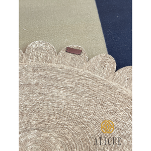 Tapis rond en corde de jonc de mer de 90 cm de diamètre avec bords festonnés, tissé à la main, tapis de sol naturel bohème pour la maison - Product Image 3