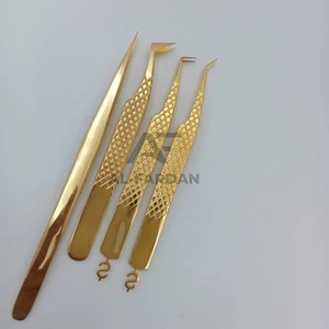 Gold-Plated Color Eyelash Extension Tweezer 45 90 Degree Pointed Fiber Tip Dollar Sign <b>Lash</b> Tweezer Japanese Stainless Steel - Product Image 1
