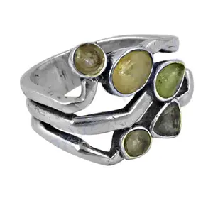 Anillo de Platino 925 con Piedras Naturales para Mujer, Joyería Fina Geométrica con Baño de Rodio, Regalo Elegante - Product Image 2