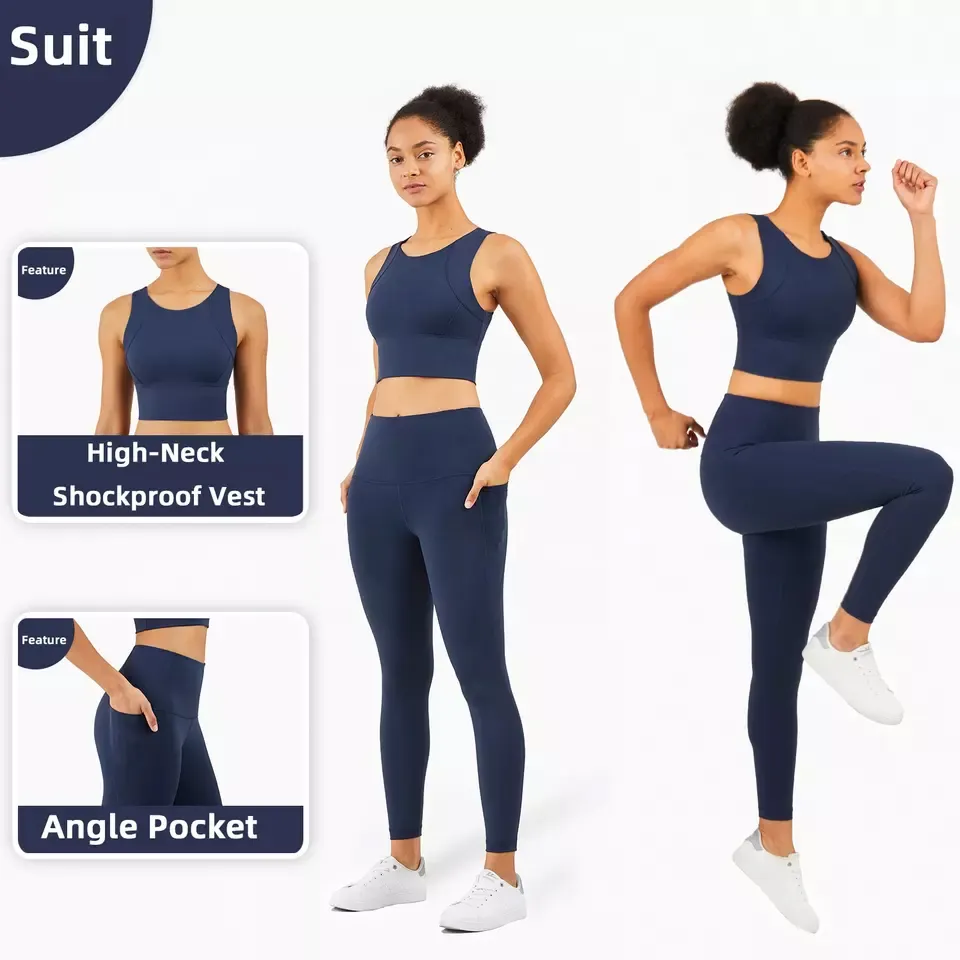 Quick Dry Outdoor Exercise Fitness Women Yoga Set palestra 2 pezzi reggiseno Yoga Leggings con tasche Active Yoga Wear Se