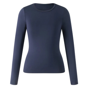 Camiseta de manga larga para mujer, algodón transpirable, cuello redondo, Color sólido, camisas superventas para mujer - Product Image 6
