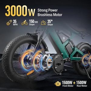 Moto elettrica per adulti, picco 5000W doppio motore | 52V 50AH 2600Wh doppia batteria | 40mph | 20 "x 4" pneumatico Fat Bike con GPS APP - Product Image 5