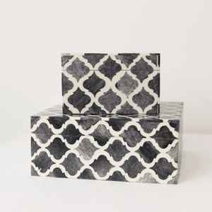 ชุดออแกไนเซอร์จัดเก็บของตกแต่งสไตล์โมร็อกโกหรูหราทนทานทำมือสีดำสีขาวฝังกระดูก MDF 2025กล่องเครื่องประดับ - Product Image 3