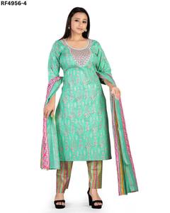 Elegante conjunto de Kurti de algodón con estampado de lámina bordado cuello de viscosa trabajo a juego inferior y Ropa Étnica cosida dupatta fluida - Product Image 2