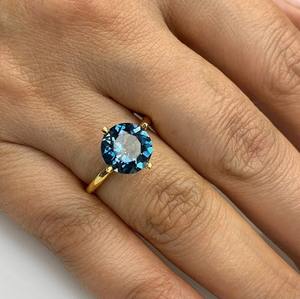 แหวนบุษราคัมสีฟ้าสวิส925เงินสเตอร์ลิง14K แหวนอัญมณีชุบทองเครื่องประดับมินิมอลเครื่องประดับที่หรูหราของขวัญที่สง่างามสำหรับผู้หญิงของเธอ - Product Image 3