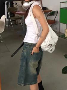 Pantalones cortos de mezclilla de gran tamaño Casual Jeans de cintura alta Mujeres Vintage 2025 Street Retro Shorts - Product Image 4
