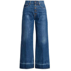 Pantalones vaqueros holgados azules lavados para mujer con estilo, pantalones vaqueros rectos informales con botones a la venta, pantalones vaqueros para mujer, pantalones vaqueros con soporte OEM - Product Image 3