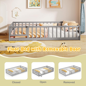 Letto Montessori Moderno ed Ecologico con Sponde di Sicurezza a Tutta Lunghezza, Porta e Chiusura, Letto a Terra in Legno per Bambini e Bambine - Product Image 6