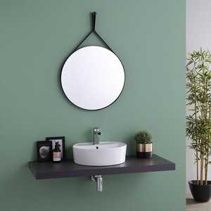 Round Design Wall <b>Mirror</b> with Black <b>Leather</b> <b>Strap</b> Frame for Bathroom - Product Image 5