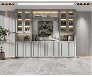 Meuble de rangement élégant pour salle à manger avec finition en panneau mélaminé, étagères à vin, niches éclairées, rangement profond et sans poignées - Product Image 6