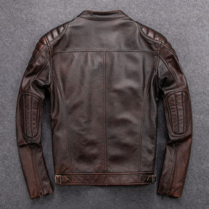 แจ็คเก็ตหนังแท้สีดำแบบมีซิปสำหรับผู้ชาย พร้อมแจ็คเก็ตหนังแท้สีดำแบบมีปกพับสำหรับผู้ชายที่มีสไตล์ - Product Image 2