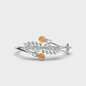 IGI Certified Lab Grown Emerald / Pear & Marquise Diamond Leaf Motif Open <b>Bangle</b> <b>Bracelet</b> in 14K Yellow / White / Rose Gold - Product Image 6
