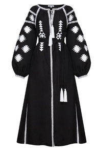 Vyshyvanka-ropa de algodón con cuello en V, vestido bordado de manga larga para fiesta, con borlas, estilo ucraniano, color negro - Product Image 2