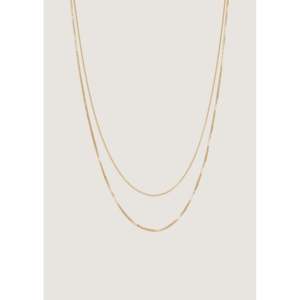 Colliers superposés unisexes en or massif 14 carats, micro-chaîne rolo et chaîne maille forçat, avec fermoir mousqueton, style empilable pour un look élégant ! - Product Image 1